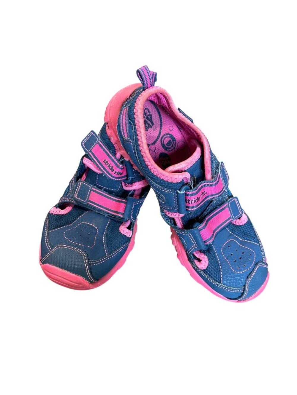 Stride Rite M2P Christiana Sandals Big Girls Size 2 Navy Blue Pink Washable Shoe
